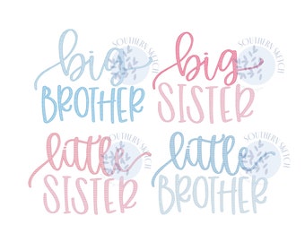 Bundle Little Brother, Big Brother, Little Sister, Big Sister Sibling Light Fill Sketch Machine Embroidery Digital Design 4x4, 5x7, 6x10