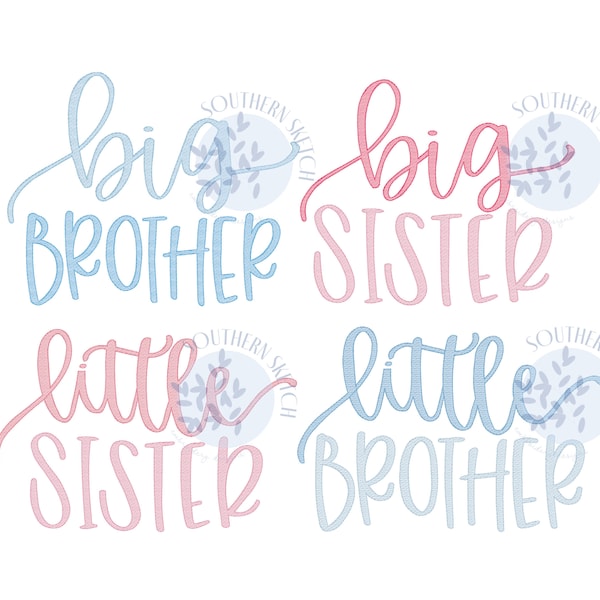 Bundle Little Brother, Big Brother, Little Sister, Big Sister Sibling Light Fill Sketch Machine Embroidery Digital Design 4x4, 5x7, 6x10