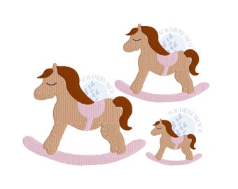 Mini Fill Stitch Rocking Horse Boy Girl Horses Baby Shower Machine Embroidery Design Instant Digital Download  .75", 2", 2.5"