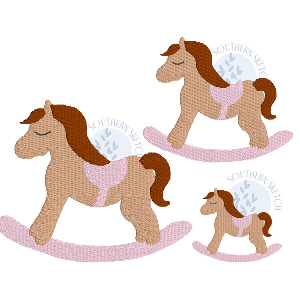 Mini Fill Stitch Rocking Horse Boy Girl Horses Baby Shower Machine Embroidery Design Instant Digital Download  .75", 2", 2.5"