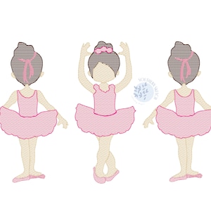 Ballerina Dancer Little Girl Sketch Fill Light Fill Machine Embroidery Design File 4x4, 5x7, 6x10