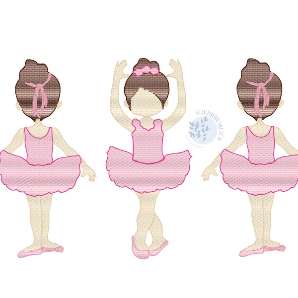 Ballerina Dancer Little Girl Sketch Fill Light Fill Machine Embroidery Design File 4x4, 5x7, 6x10