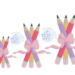 Mini Fill Stitch Bow Pencils Back to School Fall Machine Embroidery Design File Instant Digital Download 1.5&quot; 2&quot;, 2.5&quot;
