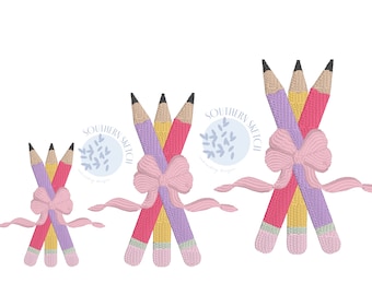 Mini Fill Stitch Bow Pencils Back to School Fall Machine Embroidery Design File Instant Digital Download 1.5" 2", 2.5"