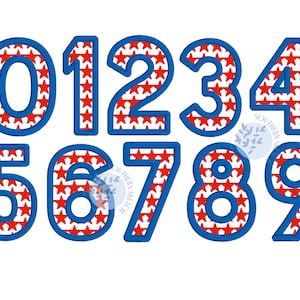 Patriotic Star Numbers 0-9 Machine Embroidery 4th of July Summer Machine Embroidery Design File 2", 3", 4", 5" Instant Digital Download