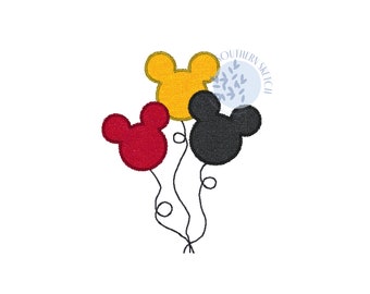 Applique Mouse Balloons Machine Embroidery Design 5x7, 6x10