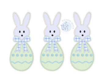 Applique Easter Bow Tie Bunny Trio Spring Bunnies Zig Zag Stitch 4x4, 5x7, 6x10