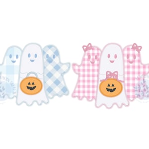 Applikation Halloween freundliche Geister Zick-Zack-Stich Maschinenstickerei Design Jungen Mädchen Bogen Herbst 4 x 4, 5&quot;, 5x7, 6x10
