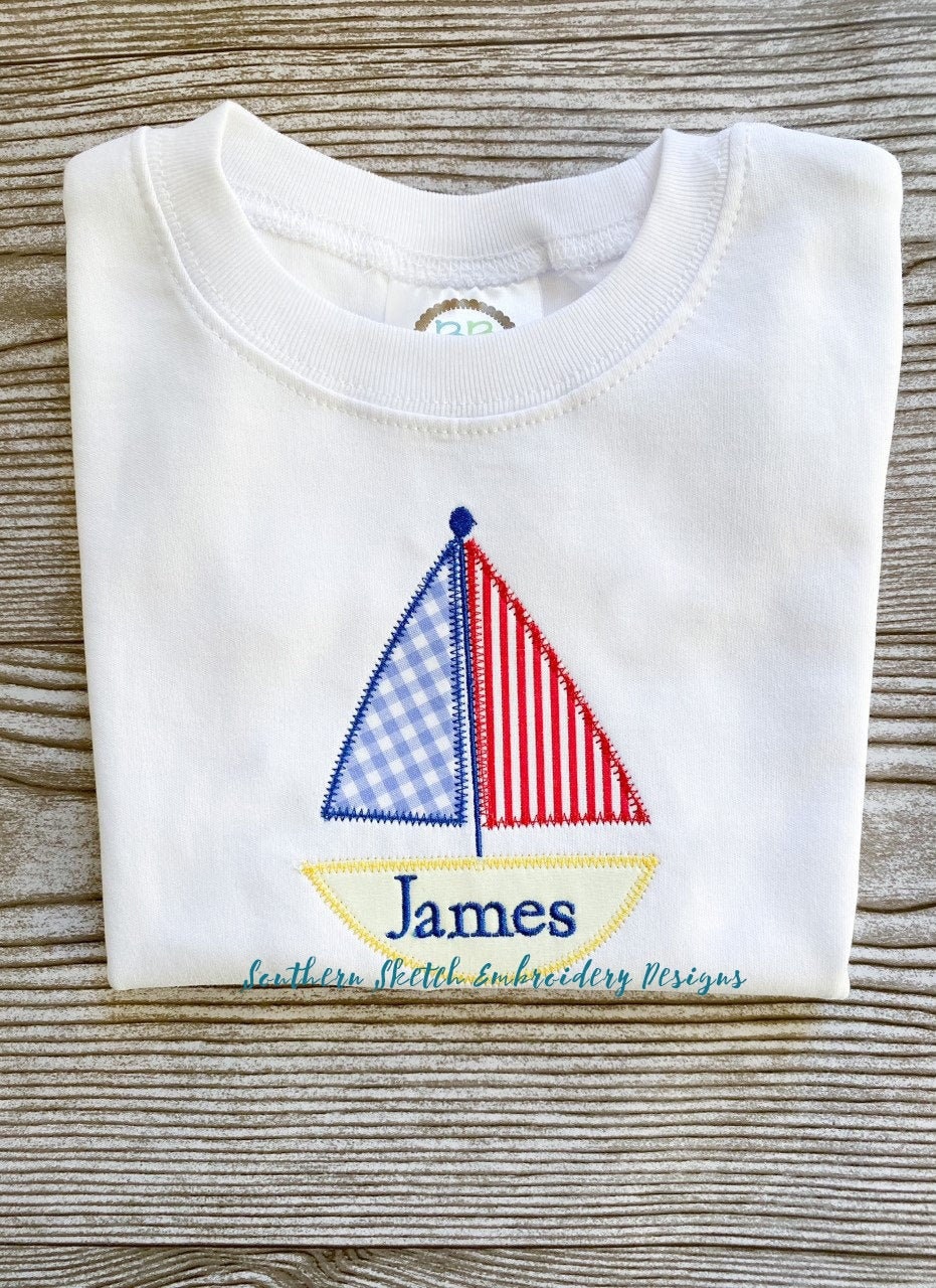 Applique Sailboat Zigzag Stitch Machine Embroidery Digital Etsy