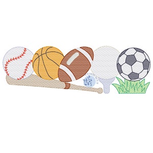 Diseño de bordado a máquina de pelota de béisbol, baloncesto, fútbol, golf y fútbol de Sketch Sports de 4 x 4, 5, 5 x 7 y 6 x 10
