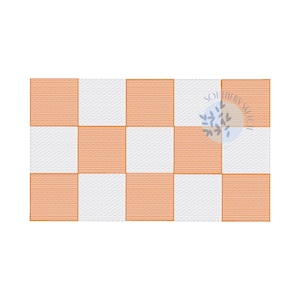 May include: A checkered pattern in orange and white. The pattern is made up of squares, with each square having a horizontal striped texture.