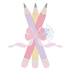 Back to School Bow Pencils Light Fill Quick Stitch Machine Embroidery Design File 4x4, 5&quot;, 5x7, 6x10