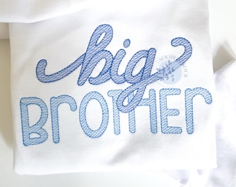 Big Brother Sibling Lettering New Baby Light Fill Quick Gender Reveal Sketch Machine Embroidery Digital Design 4x4, 5", 6", 5x7, 6x10