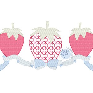 Strawberry Bow Trio Sketch Fill Light Fill Quick Stitch Summer Machine Embroidery Design File 4x4, 5", 5x7, 6x10
