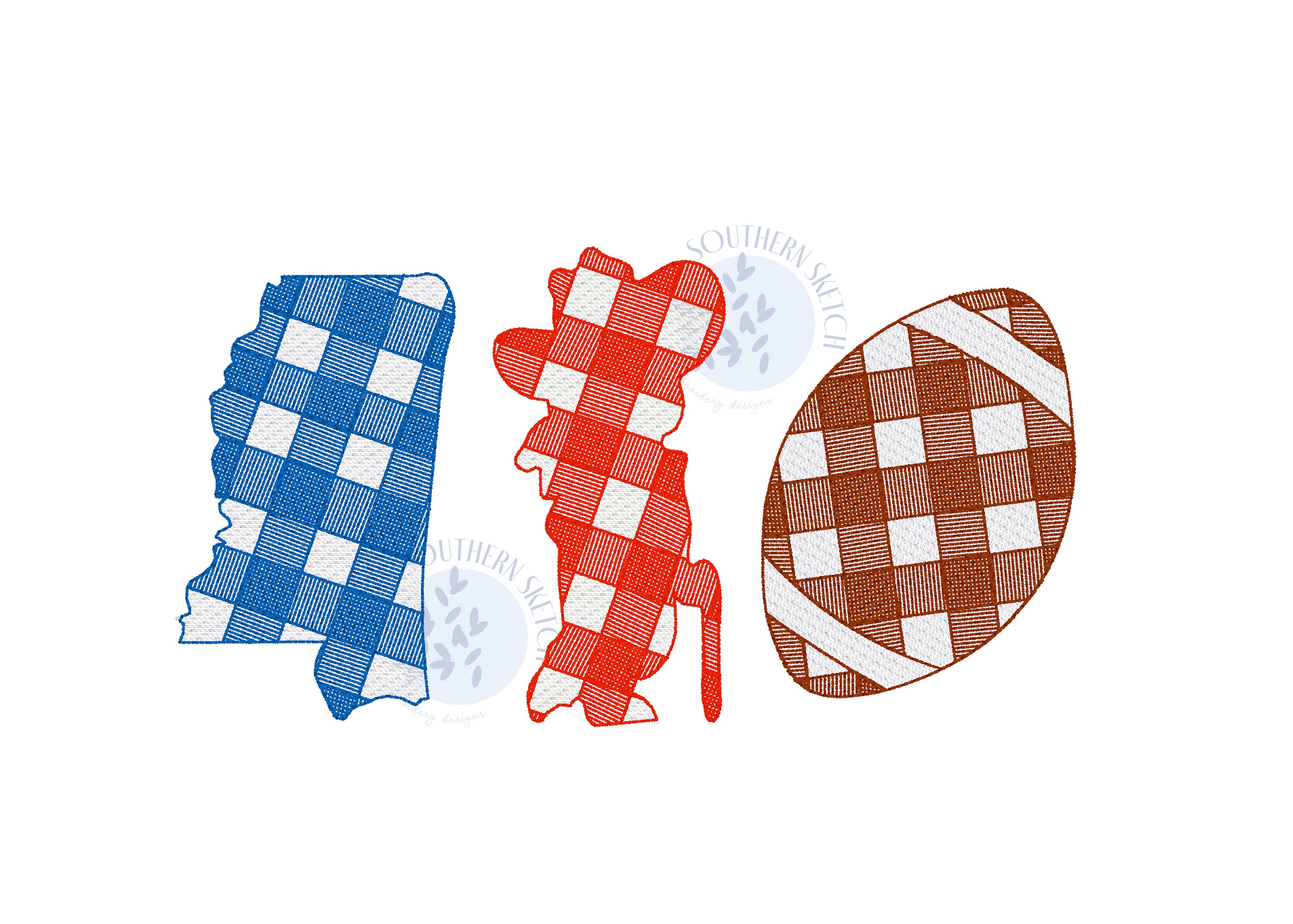 Mississippi Football Gingham Fall Sports College Skizze Light Fill Machine Embroidery Design Instant Digital Download 5", 5x7, 6x10