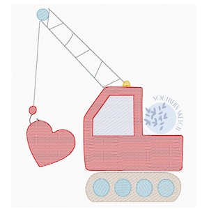 Valentine&#39;s Day Crane Truck Towing a Heart Sketch Fill, Light Fill Machine Embroidery Design File 4x4, 5x7, 6x10