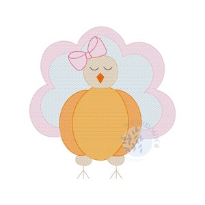 Thanksgiving Pumpkin Girl Bow Turkey Sketch Fill Light Fill Fall Autumn Machine Embroidery Design Instant Digital Download 4x4, 5x7, 6x10