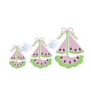 Mini Füllstich Wassermelone Segelboot Schleife Boote Frühling Sommer Mädchen Obst Maschinenstickerei Design See Strand Urlaub Digital 5", 5"5"5"
