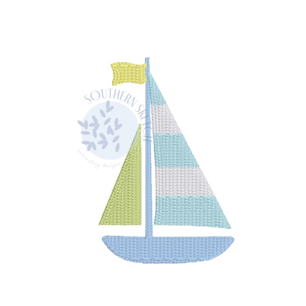 Mini Fill Stitch Sailboat Striped Machine Embroidery Design 1.5", 2", 2.5"