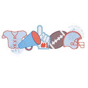 Football Helmet, Jersey, Cheerleader, Cheer, Sketch Fill Light Stitch Fall College Sports Machine Embroidery Design 4x4, 5&quot;, 6&quot;, 5x7, 6x10