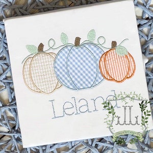 Satijn Steek Appliqué Herfst Pompoen Patch Trio met Vine Machine Borduurwerk Design File 4x4, 5x7, 6x10