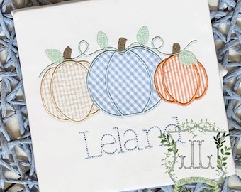 Applikation med satinsöm, höstpumpalapp, trio med vinranka, maskinbroderidesignfil 4x4, 5x7, 6x10