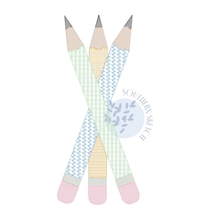 Back to School Pencils Motif Sketch Fill Light Fill Quick Stitch Machine Embroidery Design File 4x4, 5&quot;, 5x7, 6x10
