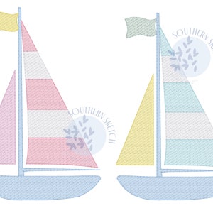 Sailboat Simple Stripe Single Boat Summer Machine Embroidery Design Ocean Lake Beach 4x4, 5&quot;, 5x7, 6x10