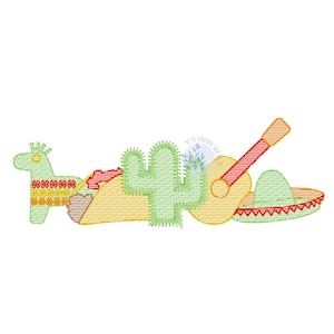 Cinco De Mayo Mexicaanse piñata, taco, cactus, sombrero schets lichte vulling Machine borduurwerk ontwerppatroon digitale download 5", 6", 5 x 7, 6 x 10