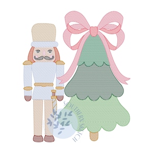 Nutcracker Bow Christmas Tree Machine Embroidery Design Sketch Light Fill Holiday Instant Digital Download 5", 5x7, 6x10
