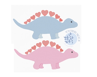 Valentine Dinosaur Sketch Fill Light Fill Valentine&#39;s Day Heart Stegosaurus Machine Embroidery Design File 4x4, 5&quot;, 5x7, 6x10