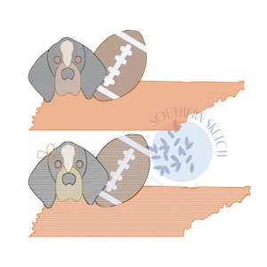 Tennessee Football Smokey Mascot with Bow Add On Vols Sketch Light Fill Quick Stitch Machine Embroidery Digital Design 4x4, 5&quot;, 5x7, 6x10