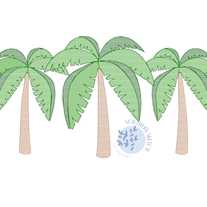 Palm Tree Trio Sketch Fill Light Fill Beach Machine Embroidery Design Instant Digital Download 4x4, 5.5&quot;, 5x7, 6x10