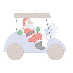Christmas Santa Riding in a Golf Cart Sketch Light Fill Holiday Sports Machine Embroidery Design Instant Digital Download 4x4, 5", 5x7, 6x10