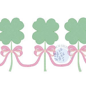4 Leaf Clover Shamrock St. Patrick's Day Bow Trio Sketch Fill Light Fill Machine Embroidery Design File