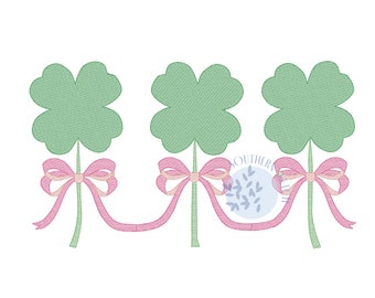 4 Leaf Clover Shamrock St. Patrick's Day Bow Trio Sketch Fill Light Fill Machine Embroidery Design File