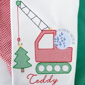 Christmas Crane Truck Construction Truck with Christmas Tree Sketch Fill Machine Embroidery Design File 4x4, 5x7, 6x10