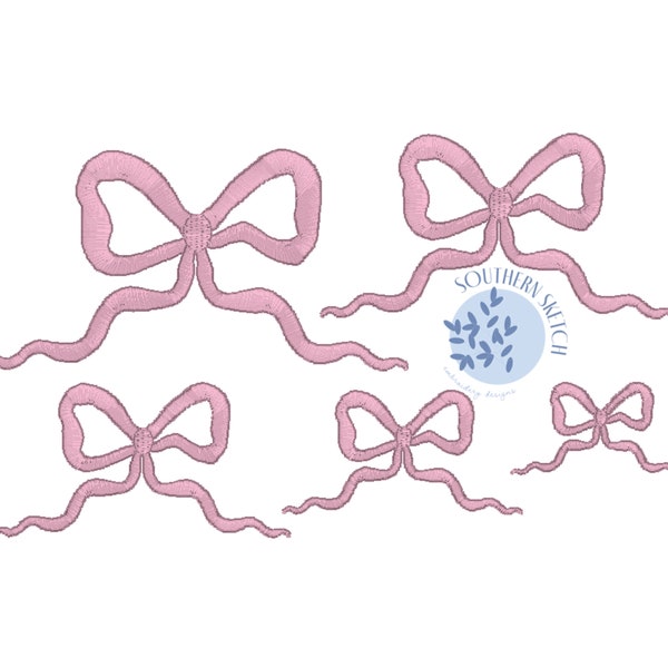 Satin Stitch Mini Bow Ribbon Machine Embroidery Design File 1.5", 2", 2.5", 3", 3.5"