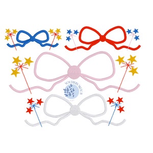 Sparkler Bow Monogram Frame Mini Fill Stitch Satin Stitch 4th of July Patriotic Bow Machine Embroidery Design 2.5", 4x4, 5", 5x7,