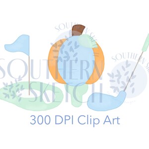 Pumpkin Golf Trio Fall Thanksgiving Clipart Digital Download Watercolor PNG Clip Art File Sublimation, Cards, Tags, Stationery
