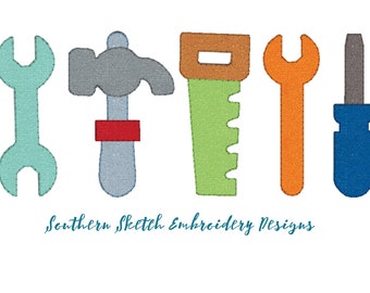 Applique Tools Bean Stitch Hammer, Screwdriver, Wrench, Saw Machine Embroidery Design File 5x7, 6x10