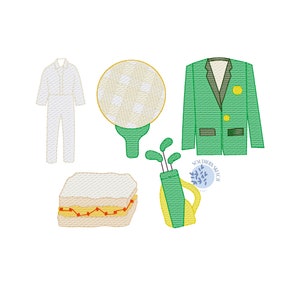 Golf Tournament Green Jacket Bundle Sketch Fill Light Fill Pimento Cheese Sandwich, Caddy Machine Embroidery Design