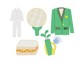 Golf Tournament Green Jacket Bundle Sketch Fill Light Fill Pimento Cheese Sandwich, Caddy Machine Embroidery Design