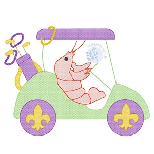 Mardi Gras Crawfish Golf Cart Sketch Light Fill Machine Embroidery Design Fleur De Lis Beads Digital Pattern Download 5.5", 5x7, 6x10