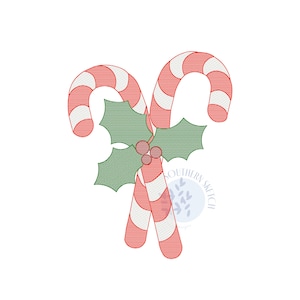 Christmas Holly Leaves Candy Canes Holiday Machine Embroidery Design Sketch Light Fill Instant Digital Download 4x4, 5&quot;, 5x7, 6x10