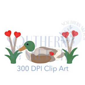 Valentine&#39;s Day Heart Mallard Duck Clipart Digital Download Watercolor.png Clip Art File Sublimation, Heat Transfer, Tags, Stationery