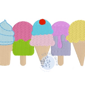 Mini Füllstich Eis am Stiel und Eistüten Sommer Maschinenstickerei, 3,5"