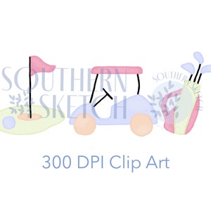 Pink Golf Trio Instant Digital Download Watercolor PNG .png Clip Art File for Sublimation, Heat Transfer, and Stationery