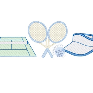 Tennis Pro Rackets, Visor, Court Trio Machine Embroidery Sketch Fill Light Fill Digital Download Design size 4x4, 5 in, 5x7, 6x10