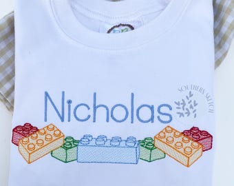 Bloques de construcción Bloques de juguete Marco con nombre para niño y niña Boceto de monograma Relleno Diseño de bordado a máquina Descarga digital instantánea Archivo 6", 5x7, 6x10